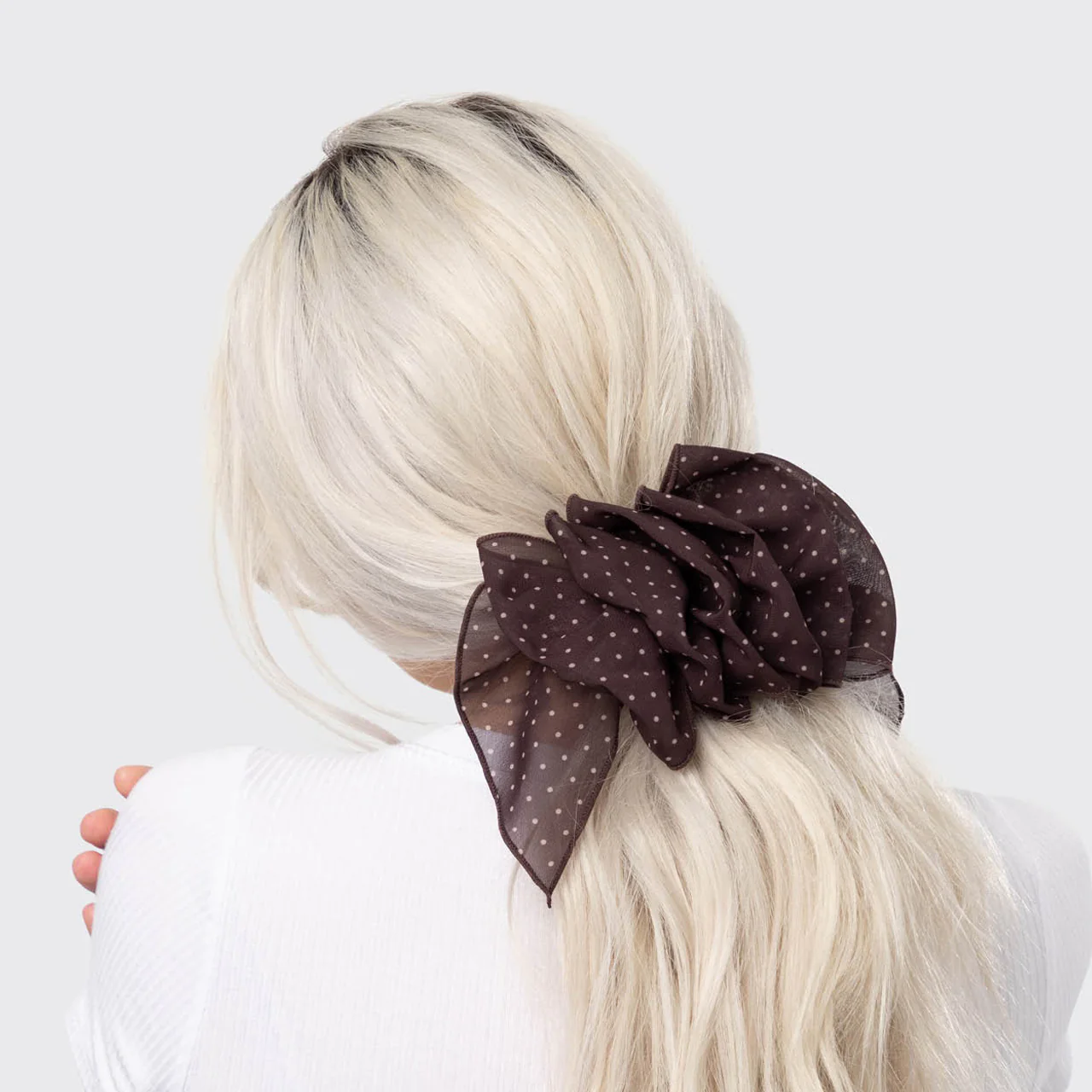 Recycled Chiffon Polka Dot Bow Barrette - Image 5